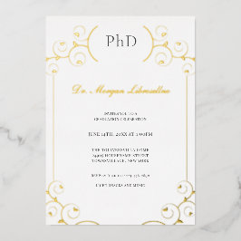 Invitación Con Relieve Metalizado Elegante Relieve metalizado del PhD Gold Gray Whit
