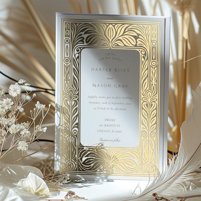 Invitación Con Relieve Metalizado Elegante Relieve metalizado dorado Art Deco Boda (Subido por el creador)