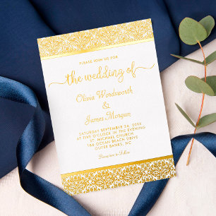 Invitación Con Relieve Metalizado Elegante Relieve metalizado dorado Damask Boda bla