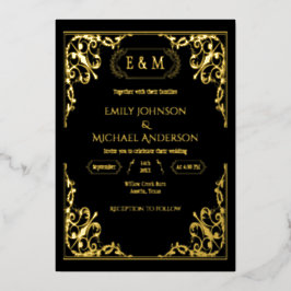 Invitación Con Relieve Metalizado Elegante Relieve metalizado dorado Ornate Monogram