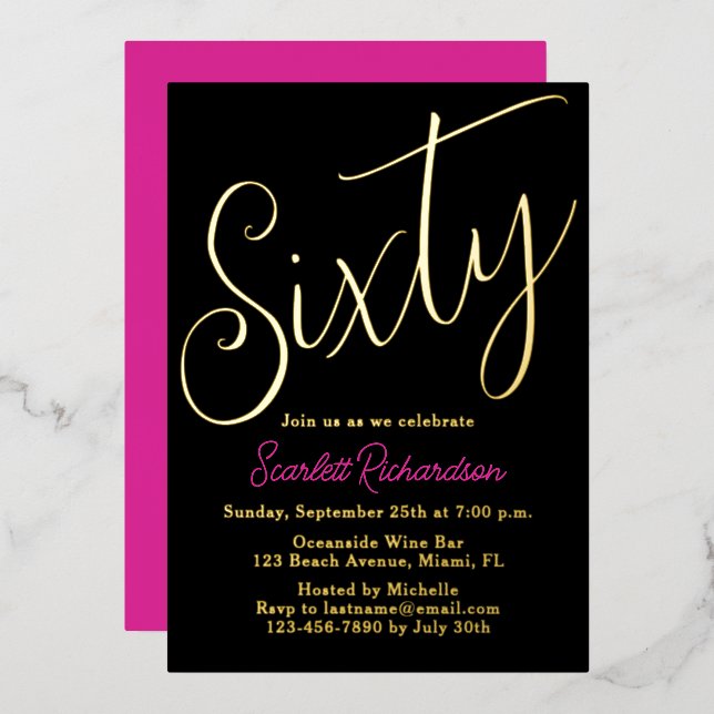 Invitación Con Relieve Metalizado Elegante Relieve metalizado dorado Rosa Negro 60 c (Anverso/Reverso)