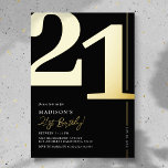 Invitación Con Relieve Metalizado Elegante Relieve metalizado Fiesta Adulto 21 Invit<br><div class="desc">Verdaderas invitaciones para fiestas de cumpleaños 21 en negro y oro de Relieve metalizado con el número '21' en un gran tipo de letra en negrita,  y una plantilla de invitación moderna que es fácil de personalizar.</div>