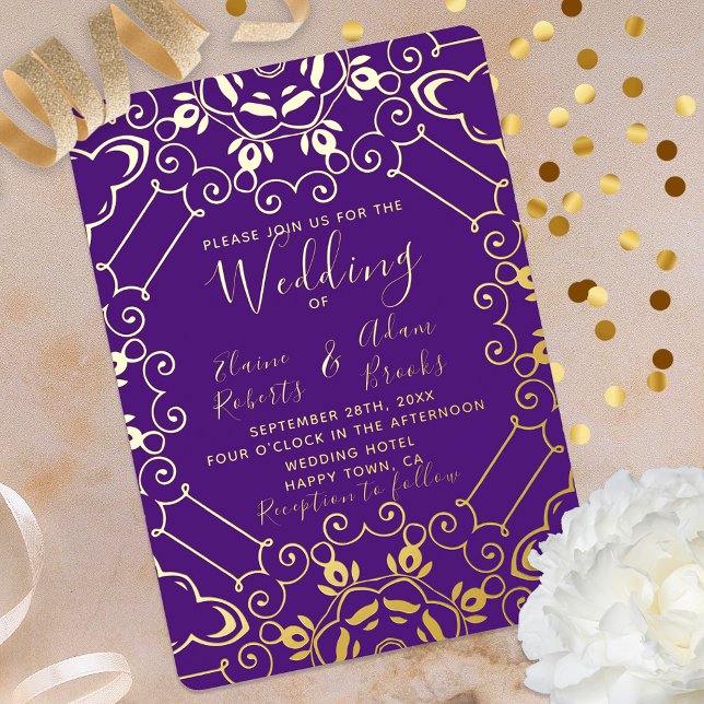 Invitación Con Relieve Metalizado Elegante Relieve metalizado Oro Y Boda Púrpura (Subido por el creador)