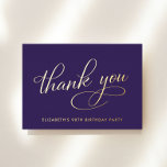 Invitación Con Relieve Metalizado Elegante Relieve metalizado Purple 90th Birthday T<br><div class="desc">Elegante carta de agradecimiento de la fiesta de cumpleaños 90 púrpura que incluye "Gracias" en un guión de caligrafía de moda representado en su elección de genuino Relieve metalizado de oro, plata o oro rosa. Al dorso, personaliza tu mensaje de agradecimiento y agrega tu nombre en un script tipo firma...</div>
