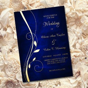 Invitación Con Relieve Metalizado Elegante remolino de hoja boda azul profundo 
