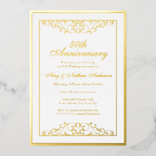 Invitación Con Relieve Metalizado Elegante remolino de oro blanco 50 aniversario de
