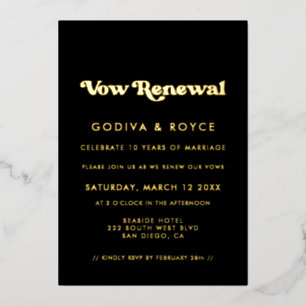 Invitación Con Relieve Metalizado Elegante retro negro y oro Renovación de votos