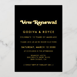 Invitación Con Relieve Metalizado Elegante retro negro y oro Renovación de votos