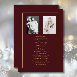 Invitación Con Relieve Metalizado Elegante rojo oscuro burgundy oro 50 aniversario