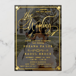 Invitación Con Relieve Metalizado Elegante Romance | Boda de Foto con Hojuela de Oro