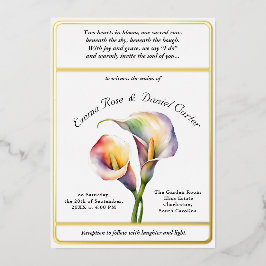 Invitación Con Relieve Metalizado Elegante Romántico Calla Lily Soft Watercolor Past
