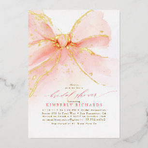 Invitación Con Relieve Metalizado Elegante Romántico Suave Ducha Bridal Bow Rosa