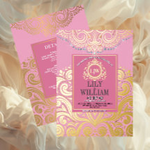 Elegante rosa Artdeco Diamante Monograma Boda Oro