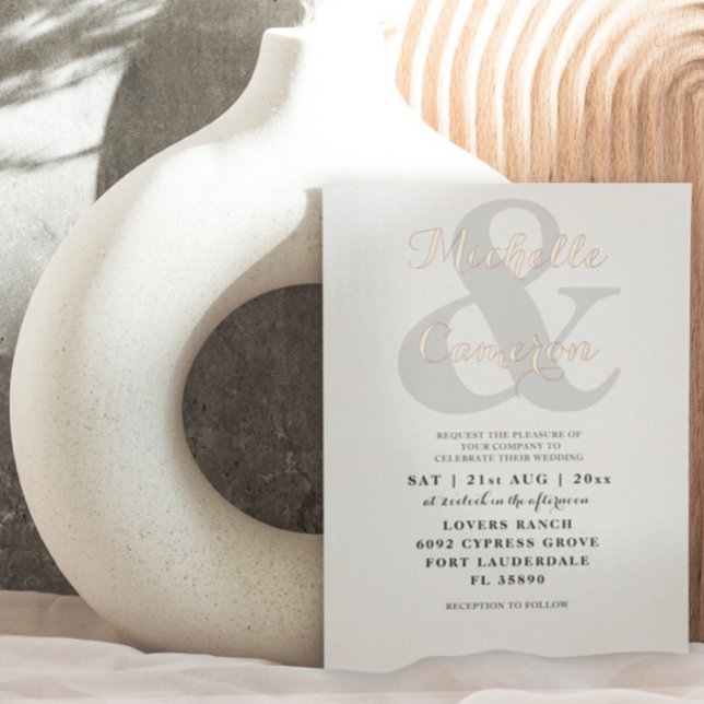 Invitación Con Relieve Metalizado Elegante Rosa Boda de caligrafía de oro (Subido por el creador)