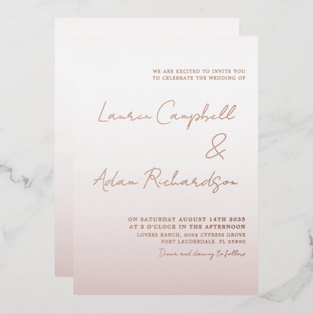 Invitación Con Relieve Metalizado Elegante Rosa Boda de oro (Anverso/Reverso)