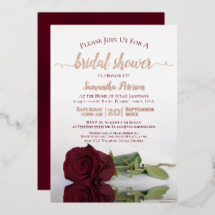 Invitación Con Relieve Metalizado Elegante Rosa Borgoña con Lluvia de Boda de Rosa D