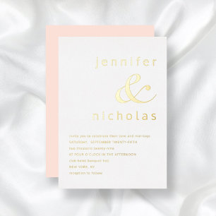 Invitación Con Relieve Metalizado Elegante Rosa Claro Ampersand Boda Dorado