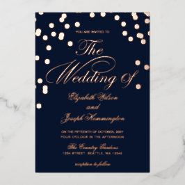 Invitación Con Relieve Metalizado Elegante Rosa de la Marina Boda de Confetti de Oro