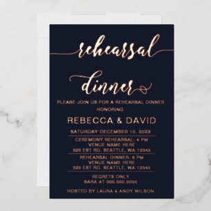 Invitación Con Relieve Metalizado Elegante Rosa de la Marina con guión de oro Ensayo