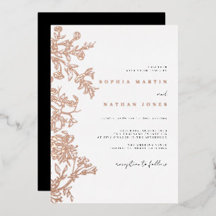 Invitación Con Relieve Metalizado Elegante Rosa de Oro Negro Boda