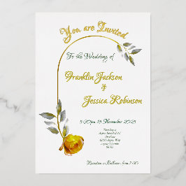 Invitación Con Relieve Metalizado Elegante rosa de paz suave Boda oval verde y dorad