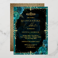 Elegante Rosa de Quinceañera en Turquesa y Oro