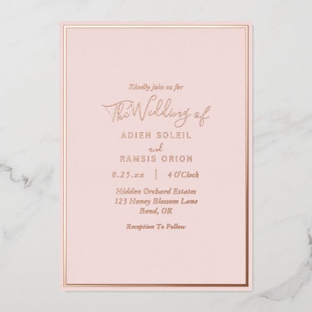 Invitación Con Relieve Metalizado Elegante Rosa de Rubor moderno Boda de oro (Anverso)