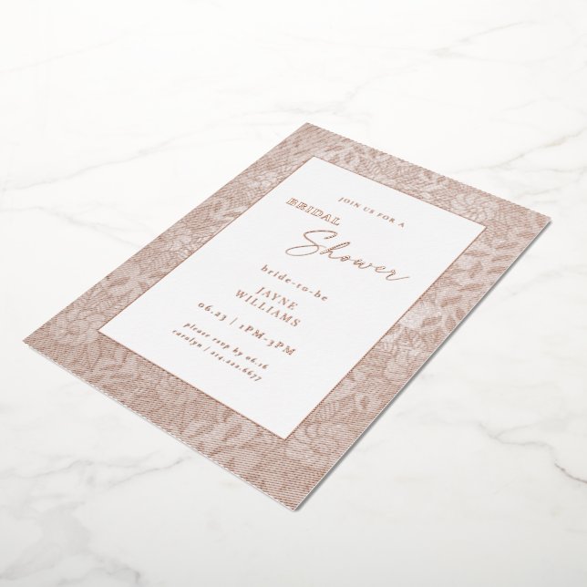 Invitación Con Relieve Metalizado Elegante Rosa Dorada Bridal Shower (girado)