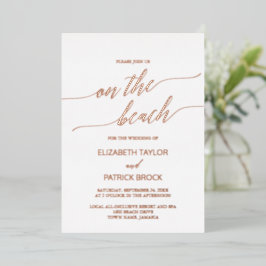 Invitación Con Relieve Metalizado Elegante Rosa Dorado de Hoja en la Boda de Playa