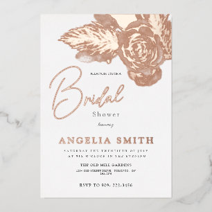 Invitación Con Relieve Metalizado Elegante Rosa Dorado Floral Bridal Shower Real