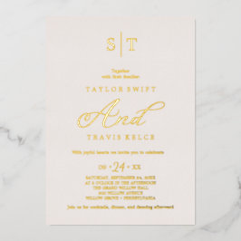 Invitación Con Relieve Metalizado Elegante Rosa Dorado Hoja | Boda Monograma Rosa Pá