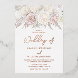 Invitación Con Relieve Metalizado Elegante Rosa dorado marfil Boda floral blanco