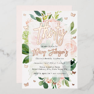 Invitación Con Relieve Metalizado Elegante Rosa Dorado Melocotón Flor 30
