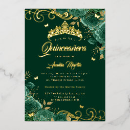 Invitación Con Relieve Metalizado Elegante Rosa Esmeralda Swirl Gold Quinceanera