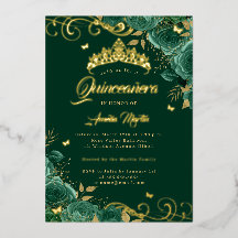 Elegante Rosa Esmeralda Torcido Quinceañera de Oro