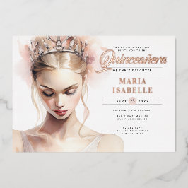 Invitación Con Relieve Metalizado Elegante Rosa Fiesta de Quinceanera Rosa