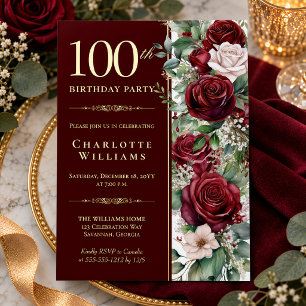 Invitación Con Relieve Metalizado Elegante Rosa Floral de Vino Borgoña Cumpleaños 10