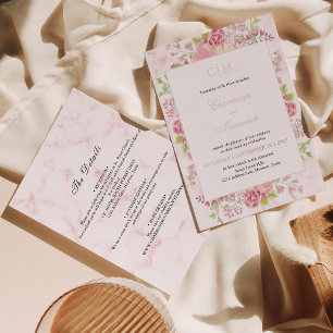 Invitación Con Relieve Metalizado Elegante Rosa floral todo en uno Boda de oro