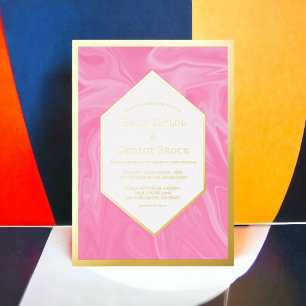 Invitación Con Relieve Metalizado Elegante Rosa Minimalista Abstracto Boda Dorado