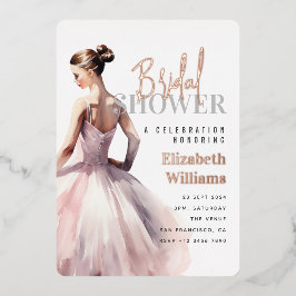 Invitación Con Relieve Metalizado Elegante Rosa moderno Fiesta de ducha de novia dor