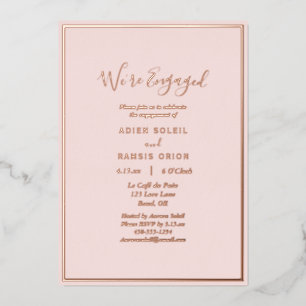 Invitación Con Relieve Metalizado Elegante Rosa Moderno Oro Estamos Comprometidos