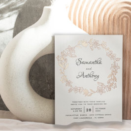 Invitación Con Relieve Metalizado Elegante Rosa negro Boda de flores de oro