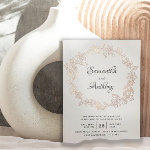 Invitación Con Relieve Metalizado Elegante Rosa negro Boda de flores de oro