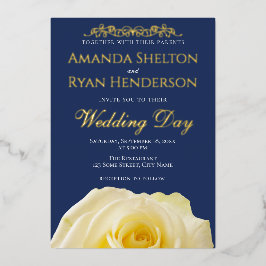Invitación Con Relieve Metalizado Elegante Rosa Ornament Navy Blue Boda Gold