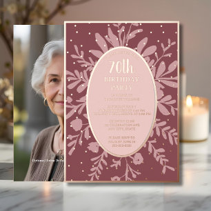 Invitación Con Relieve Metalizado Elegante Rosa Oro 70.ª fiesta de cumpleaños Person