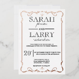 Invitación Con Relieve Metalizado Elegante Rosa Oro Boda Tradicional