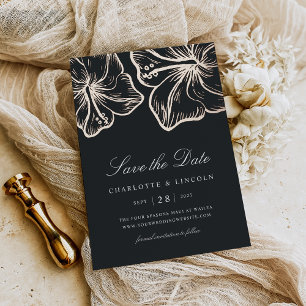 Invitación Con Relieve Metalizado Elegante Rosa Oro Hibisco Flor Boda Salva La