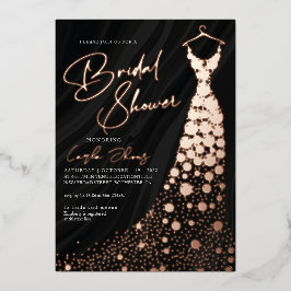 Invitación Con Relieve Metalizado Elegante Rosa Oro y moderna ducha de novia negra