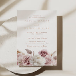 Invitación Con Relieve Metalizado Elegante Rosa Polvo Rosa Boda Oro Rosa