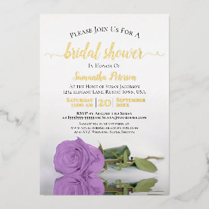 Invitación Con Relieve Metalizado Elegante Rosa Púrpura Lila Bridal Shower Dorado